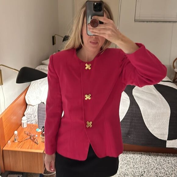 Morgan Miller hot Barbie pink gold X button blazer jacket medium 8 - Picture 1 of 10